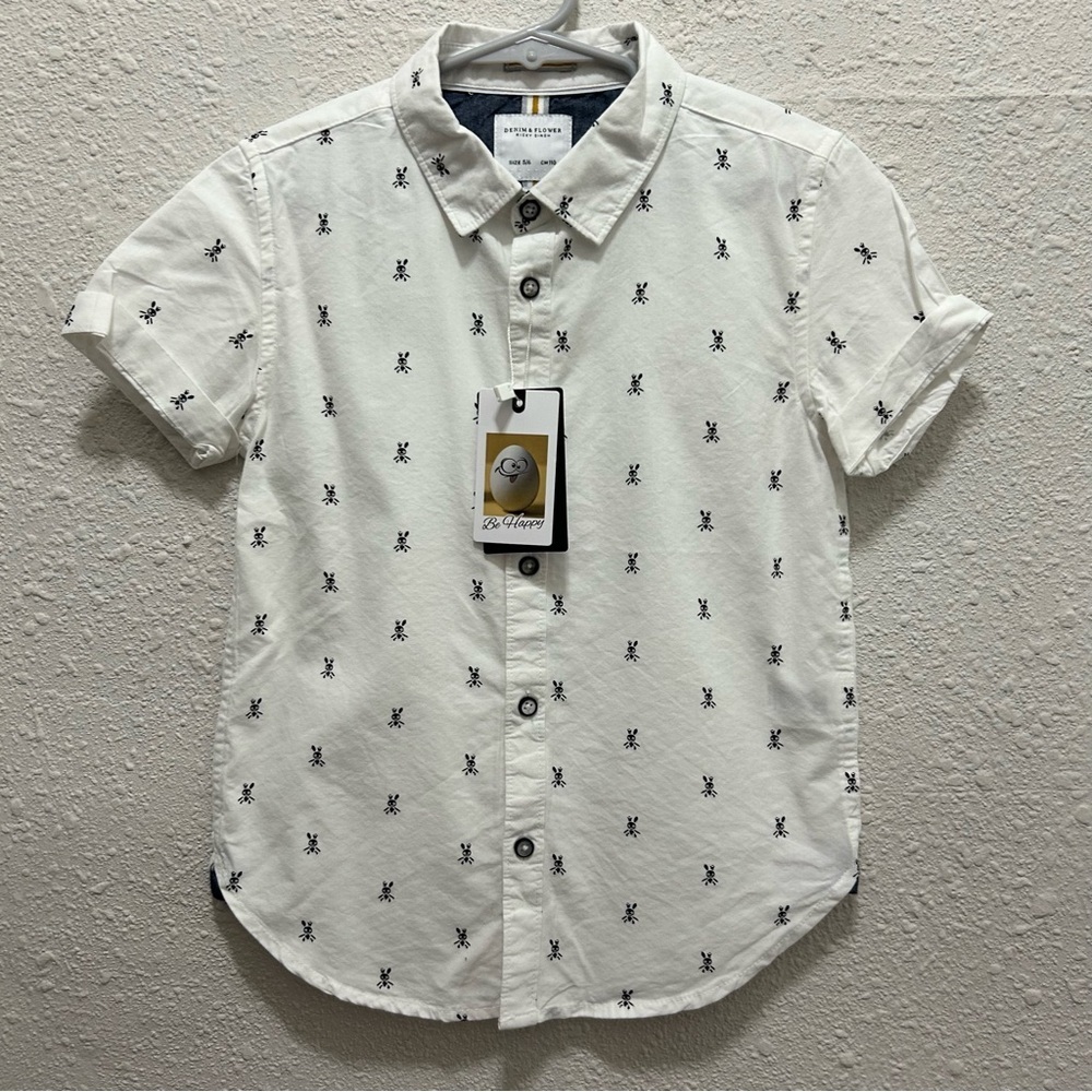 Denim & Floral Legacy Boys Halloween Voodoo Bunnies Button Down Shirt NWT 5/6